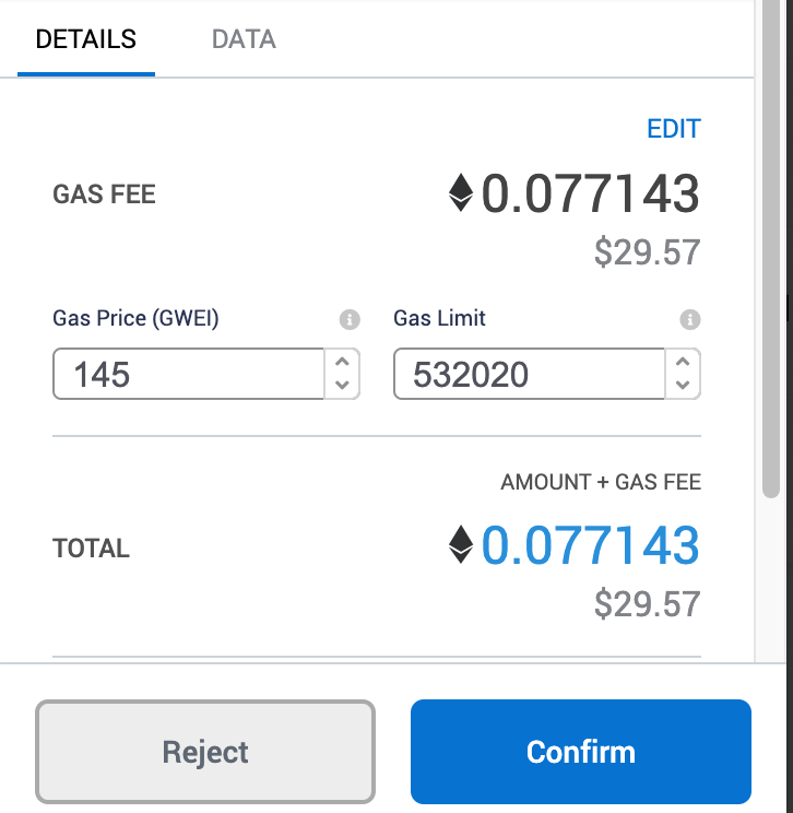 not enough gas for eth